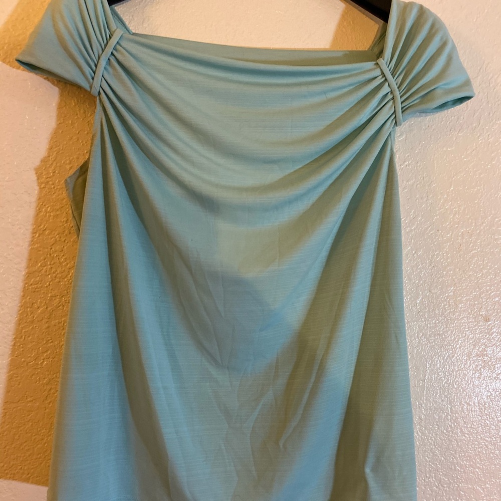 Teal ruched sleeve blouse